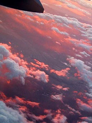 clouds in the setting sun over utah, at 39000 feet