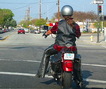 Sheila on her motorcycle